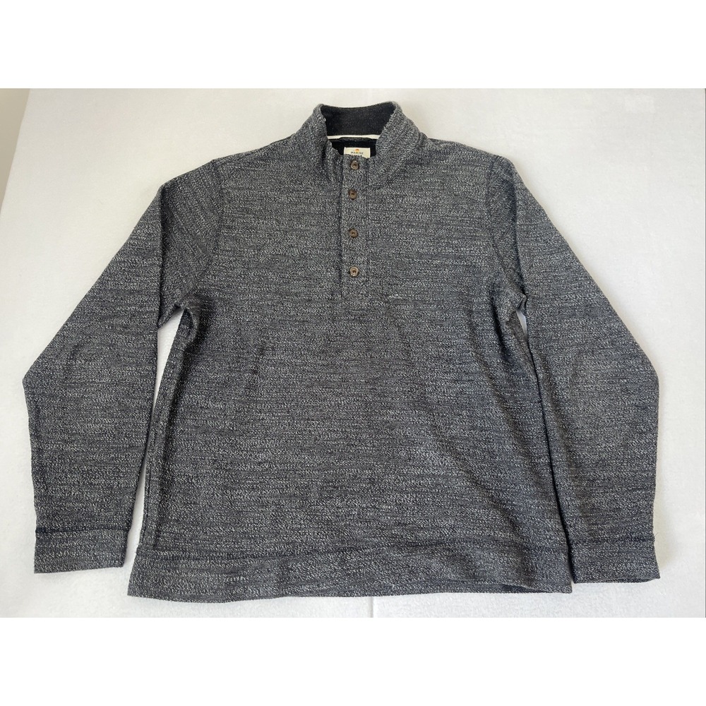 Marine Layer Mens XL Gray Cotton Button Pullover Mock Neck Henley Sweater